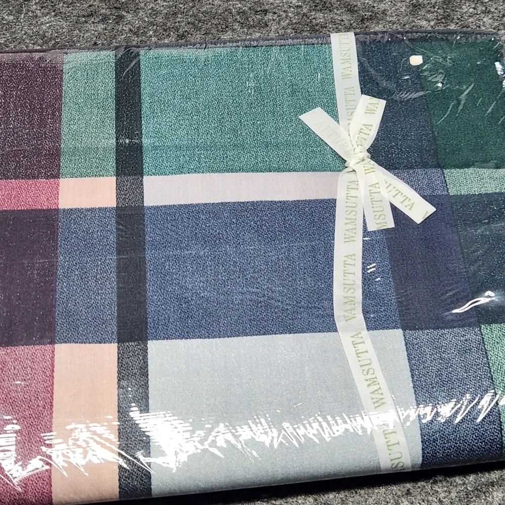 Wamsutta Vintage Tyler Plaid Hunter Twin Size Flat Sheet Bedding Bed 200 Thread